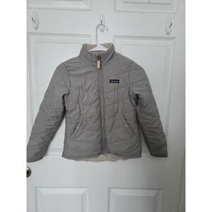 Patagonia Reversible Flower Jacket Gray Girls Small Full Zip Fuzzy